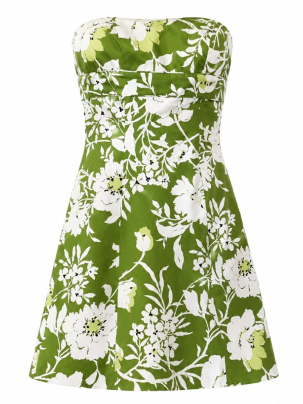Ann Taylor Silk Cotton Green White Floral Strapless Dress Size 0